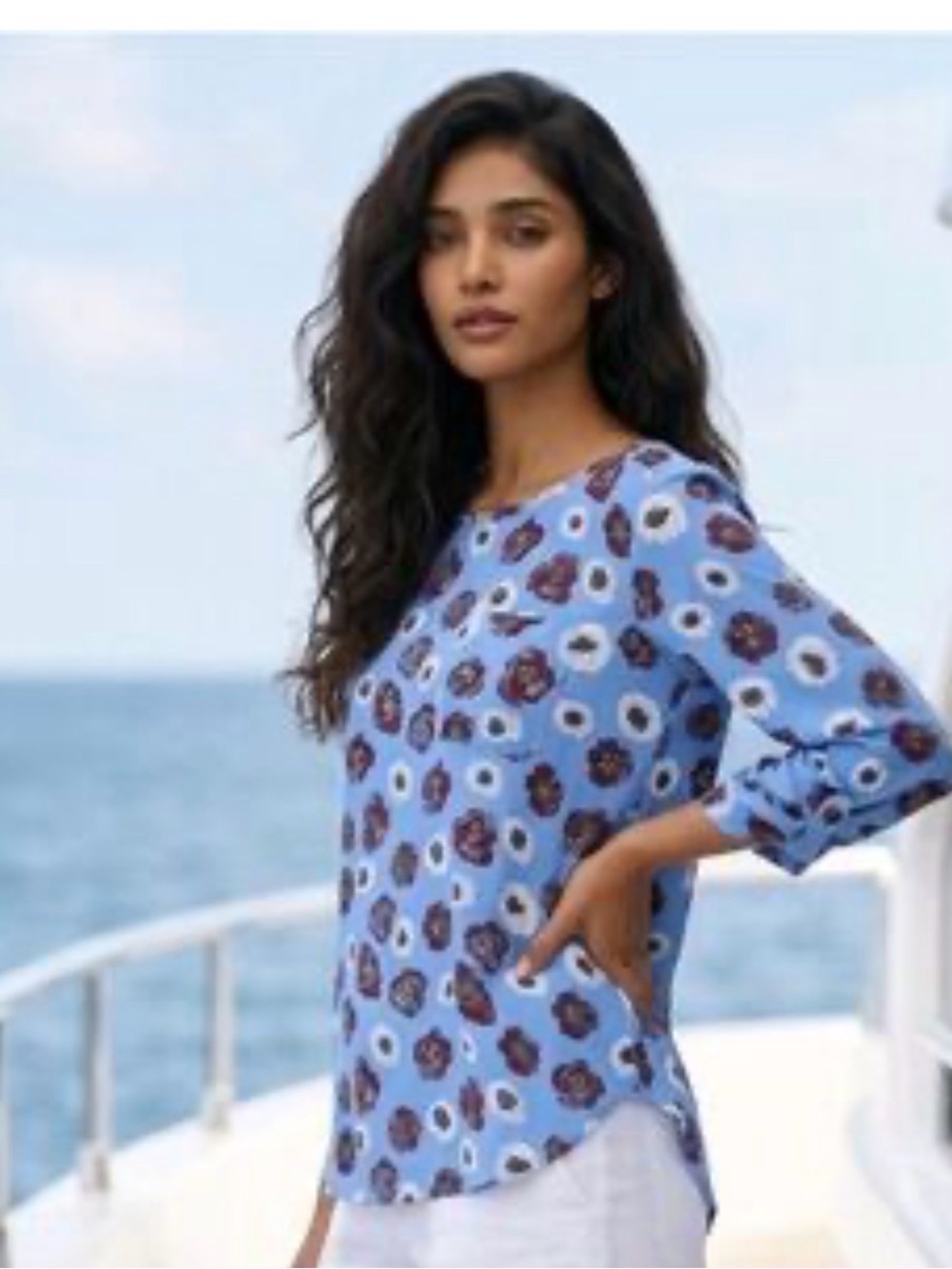 LOFT Light Blue Floral Print Blouse
